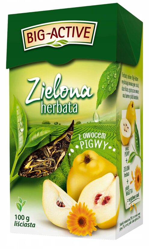 Big-Active Herbata Zielona z Owocem Pigwy beramā zaļā tēja ar cidonijām 100 g